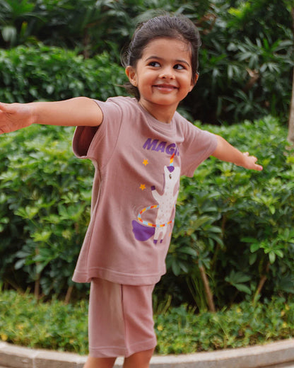 Dulaar Uma The Unicorn Top & Shorts Set-Printed-Short Sleeves-Cotton Blend-For Infants