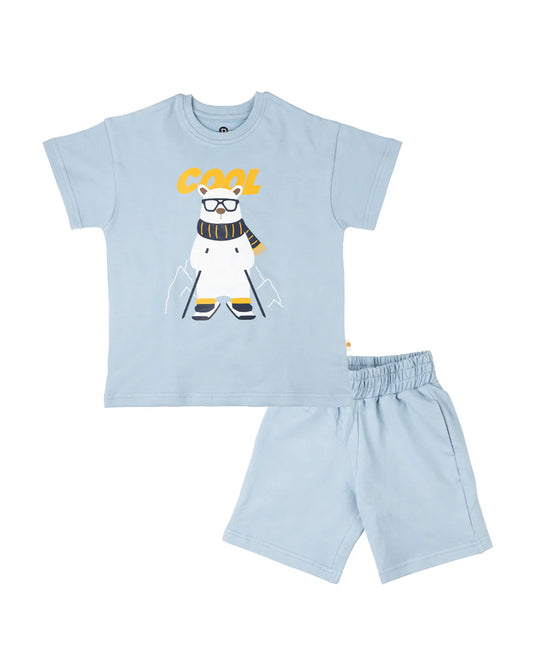 Dulaar Pogo the Polar Bear Top & Shorts Set-Printed-Short Sleeves-Cotton Blend-For Infants