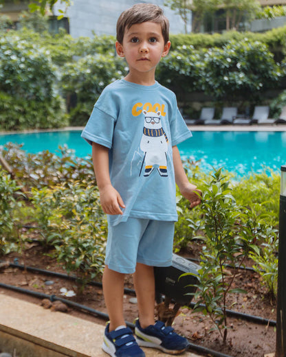 Dulaar Pogo the Polar Bear Top & Shorts Set-Printed-Short Sleeves-Cotton Blend-For Infants