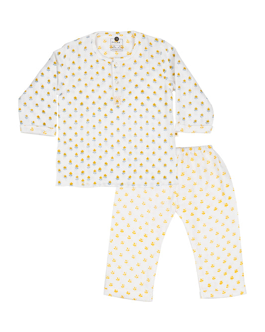 Dulaar Flowers From Sanganer Kurta Set-Printed-Long Sleeves-Organic Cotton-For Infants