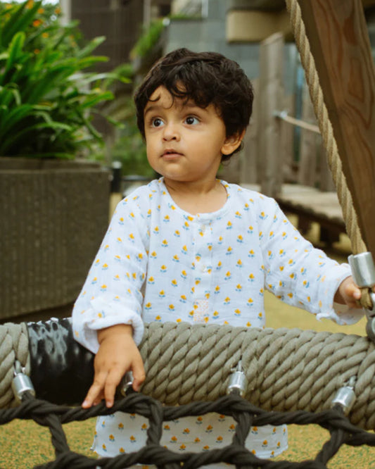 Dulaar Flowers From Sanganer Kurta Set-Printed-Long Sleeves-Organic Cotton-For Infants