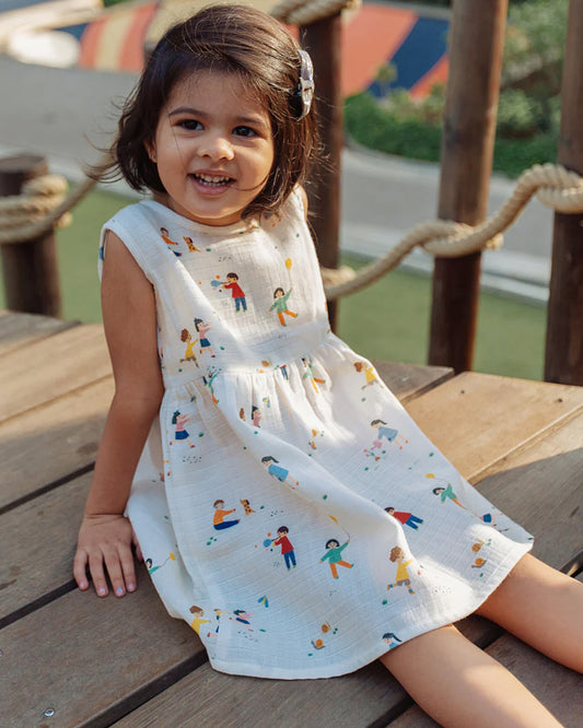 Dulaar Playground Adventures Frock Dress-Printed-Organic Cotton-For Infants