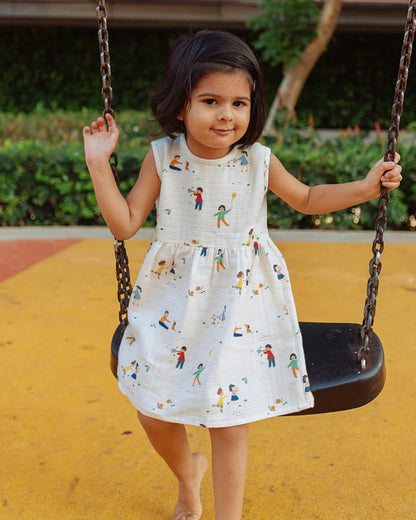 Dulaar Playground Adventures Frock Dress-Printed-Organic Cotton-For Infants