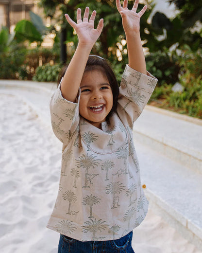 Dulaar Langoor Party Top-Printed-Cotton Linen-For Infants