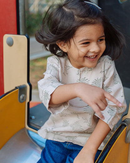 Dulaar Langoor Party Top-Printed-Cotton Linen-For Infants