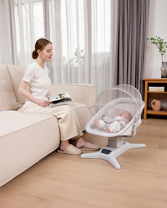 Mastela X-Multi-Motion Baby Cradle-With Touch Panel & Safety Belt-With Lounger/Seat Mode-Rocking Chair-Light Grey-0 to 36M