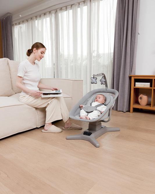 Mastela X-Multi-Motion Baby Cradle-With Touch Panel & Safety Belt-With Lounger/Seat Mode-Rocking Chair-Dark Grey-0 to 36M