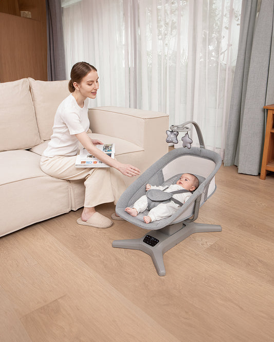 Mastela X-Multi-Motion Baby Cradle-With Touch Panel & Safety Belt-With Lounger/Seat Mode-Rocking Chair-Dark Grey-0 to 36M