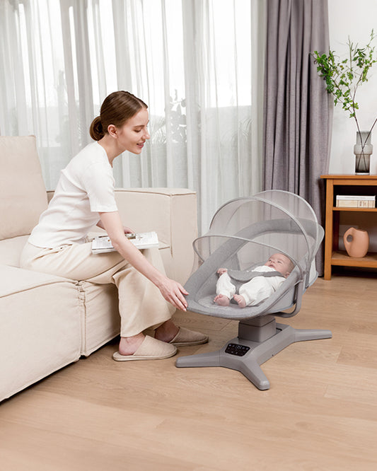 Mastela X-Multi-Motion Baby Cradle-With Touch Panel & Safety Belt-With Lounger/Seat Mode-Rocking Chair-Dark Grey-0 to 36M