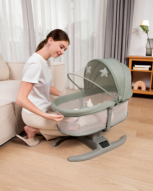 Mastela H-Multi-Motion Baby Cradle-With Touch Panel & Safety Belt-With Bed/Seat Mode & Mosquito Net-Shaker-Green-0 to 36M