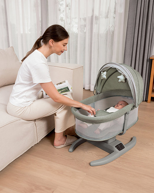 Mastela H-Multi-Motion Baby Cradle-With Touch Panel & Safety Belt-With Bed/Seat Mode & Mosquito Net-Shaker-Green-0 to 36M