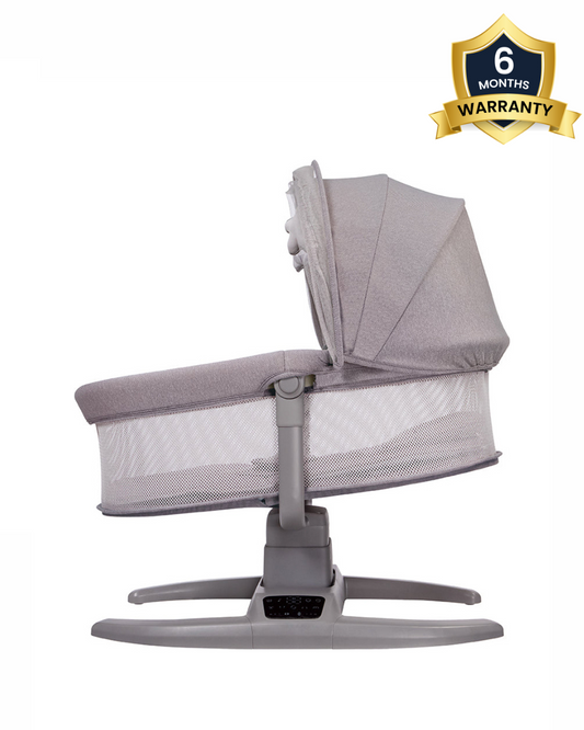 Mastela H-Multi-Motion Baby Cradle-With Touch Panel & Safety Belt-With Bed/Seat Mode & Mosquito Net-Shaker-Grey-0 to 36M