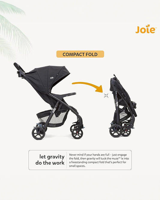 Joie Muze LX Baby Stroller-One Hand Fold-Flat Reclining-Pram for 0 to 3Y (Upto 15Kg)-Coal