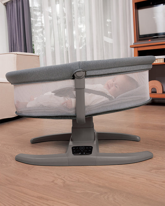 Mastela H-Multi-Motion Baby Cradle-With Touch Panel & Safety Belt-With Bed/Seat Mode & Mosquito Net-Shaker-Dark Grey-0 to 36M