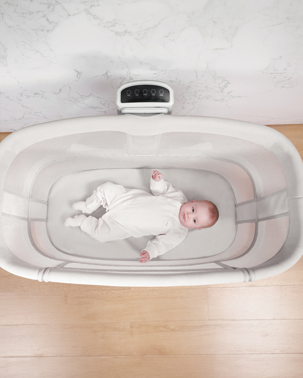 Mastela Dream Starlight Bedside Bassinet Rocker-With Sunshade Mosquito Net-With Removable Cradle Basket-Touch Control Panel-4 Lockable