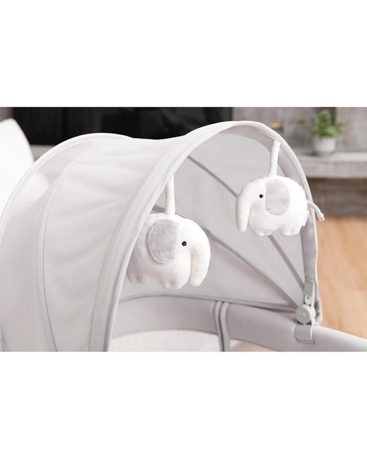 Mastela Dream Starlight Bedside Bassinet & Rocker-With Sunshade & Mosquito Net-With Removable Cradle Basket-Touch Control Panel-4 Lockable Wheels-Light Grey-Birth+