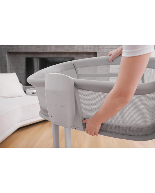 Mastela Dream Starlight Bedside Bassinet & Rocker-With Sunshade & Mosquito Net-With Removable Cradle Basket-Touch Control Panel-4 Lockable Wheels-Grey-Birth+