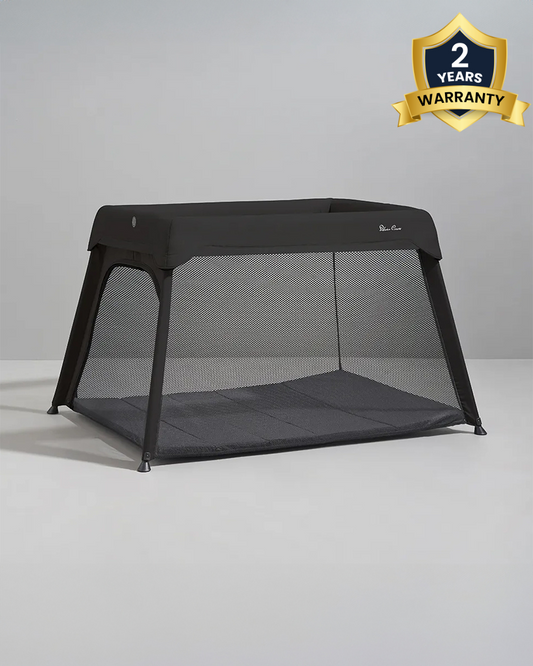 Silver Cross Slumber Travel Cot-Sustainable Lightweight Co-sleeper & Playpen-Quick Pop-Up-Design-With Padded Edges & Removable Mattress-Includes Travel Bag-0 to 3Y-Carbon