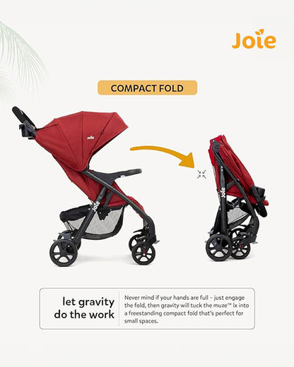 Joie Muze LX Baby Stroller-One Hand Fold-Flat Reclining-Pram for 0 to 3Y (Upto 15Kg)-Cranberry