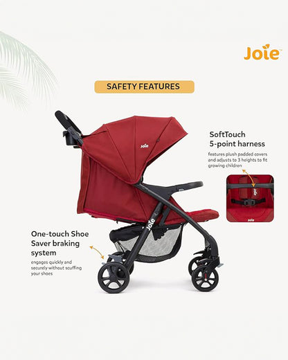 Joie Muze LX Baby Stroller-One Hand Fold-Flat Reclining-Pram for 0 to 3Y (Upto 15Kg)-Cranberry