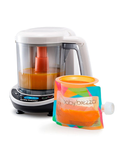 Baby Brezza Food Maker Deluxe-Automatically Steams & Blends to Perfect Consistency in 10 Minutes-Includes 3 Reusable Food Pouches & Funnels