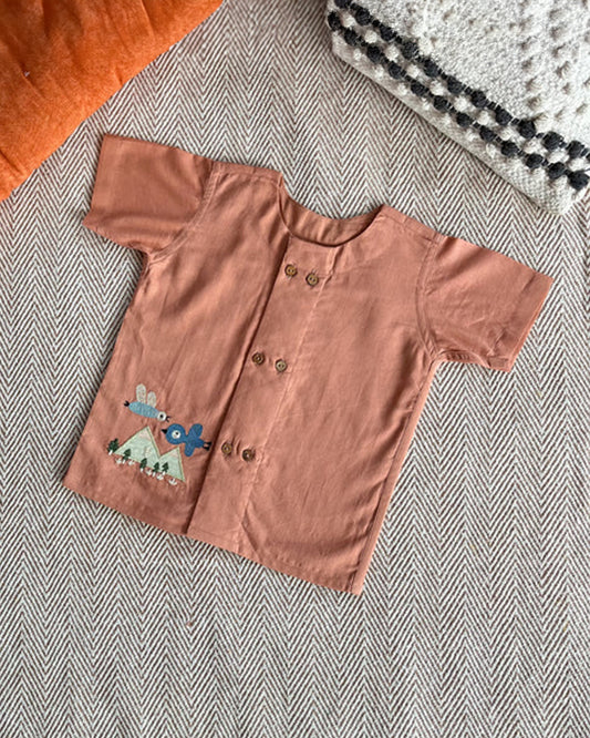 Bhaakur Peach Bird In The Sky Jhabla-100% GOTS Certified Cotton-Short Sleeves-For Infants