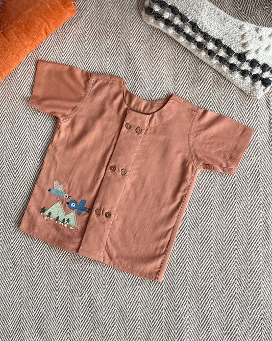 Bhaakur Peach Bird In The Sky Jhabla-100% GOTS Certified Cotton-Short Sleeves-For Infants