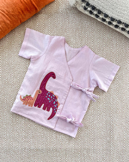 Bhaakur Lavender Dino Angrakha Jhabla-100% GOTS Certified Cotton-Short Sleeves-For Infants