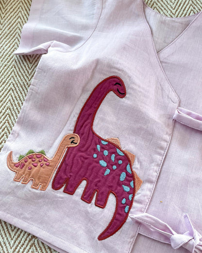 Bhaakur Lavender Dino Angrakha Jhabla-100% GOTS Certified Cotton-Short Sleeves-For Infants