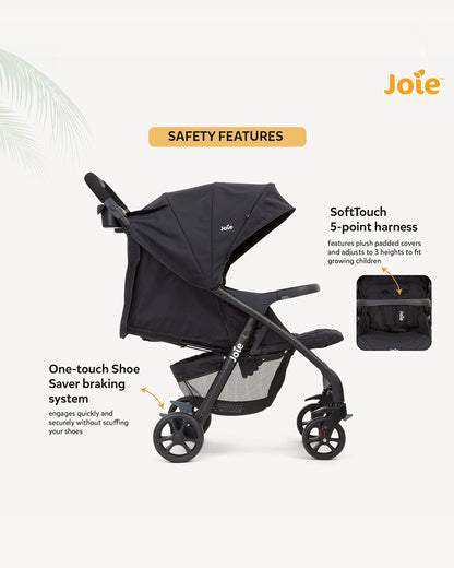 Joie Muze LX Travel System Baby Stroller with Car Seat-Auto Gravity Fold-Pram for 0 to 3Y (Upto 15Kg)-Coal