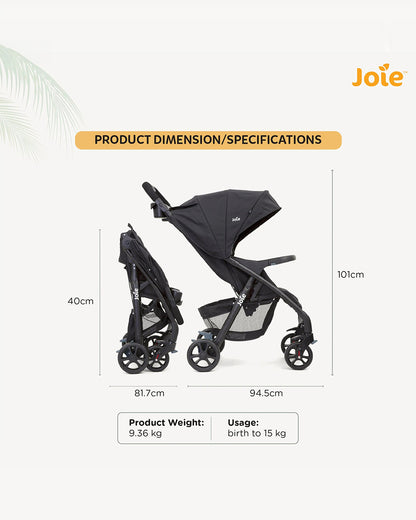 Joie Muze LX Travel System Baby Stroller with Car Seat-Auto Gravity Fold-Pram for 0 to 3Y (Upto 15Kg)-Coal