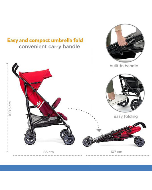 Joie Nitro LX Lightweight Baby Stroller-Compact Umbrella Fold-Built-in Carry Handle-Pram for 0 to 3Y (Upto 15Kg)-Cherry