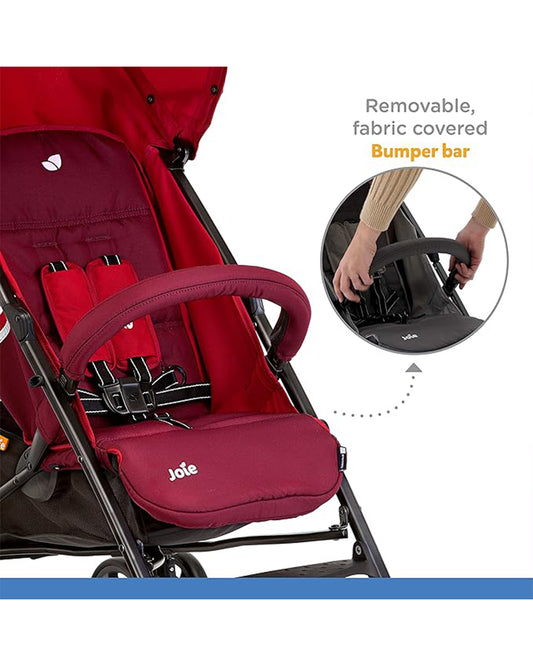 Joie Nitro LX Lightweight Baby Stroller-Compact Umbrella Fold-Built-in Carry Handle-Pram for 0 to 3Y (Upto 15Kg)-Cherry