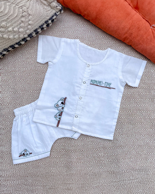 Bhaakur White Koala Top & Shorts Set-100% GOTS Certified Cotton-Short Sleeves-For Infants