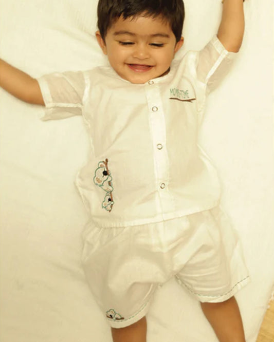 Bhaakur White Koala Top & Shorts Set-100% GOTS Certified Cotton-Short Sleeves-For Infants