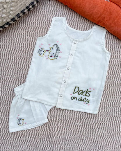 Bhaakur White Hedgehog Top & Shorts Set-100% GOTS Certified Cotton-Sleeveless-For Infants
