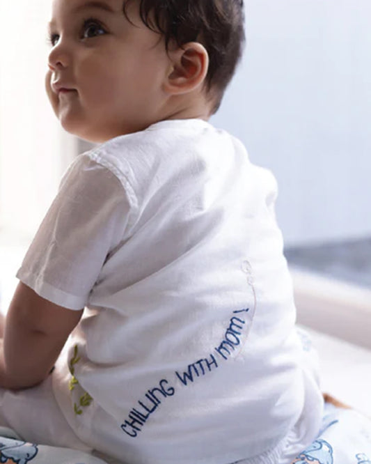 Bhaakur White Octopus Top & Shorts Set-100% GOTS Certified Cotton-Short Sleeves-For Infants