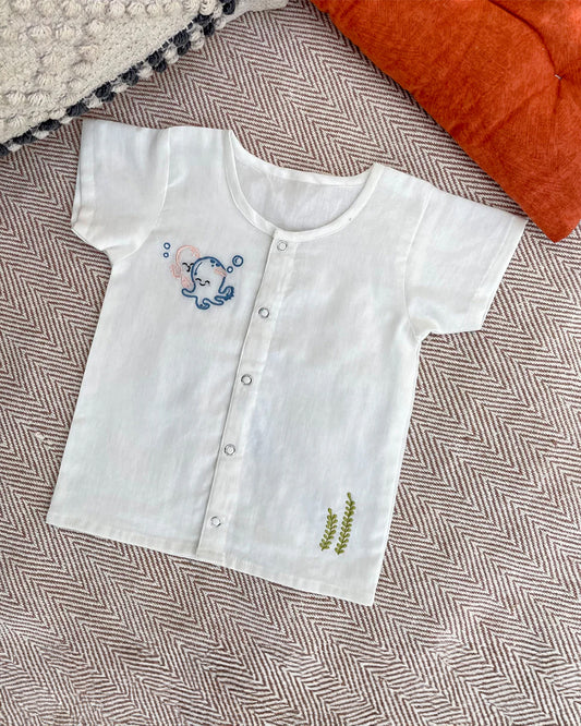 Bhaakur White Octopus Top & Shorts Set-100% GOTS Certified Cotton-Short Sleeves-For Infants