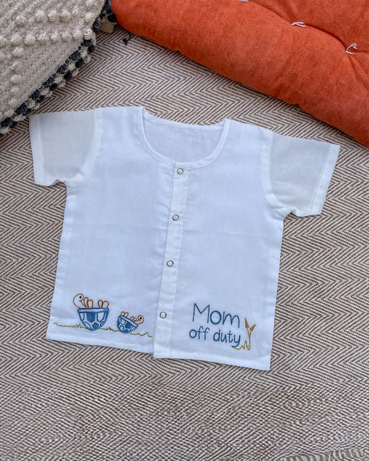 Bhaakur White Turtle Top & Shorts Set-100% GOTS Certified Cotton-Short Sleeves-For Infants