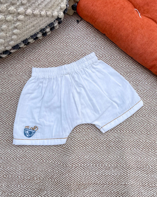 Bhaakur White Turtle Top & Shorts Set-100% GOTS Certified Cotton-Short Sleeves-For Infants