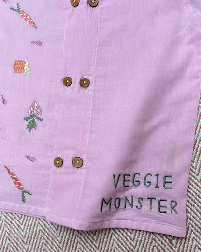 Bhaakur Lavender Veggie Monster Jhabla-100% GOTS Certified Cotton-Short Sleeves-For Infants