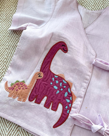 Bhaakur Lavender Dino Jhabla & Shorts Set-100% GOTS Certified Cotton-Short Sleeves-For Infants