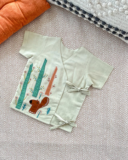 Bhaakur Sage Green Squirrel In Trees Top & Shorts Set-100% GOTS Certified Cotton-Short Sleeves-For Infants