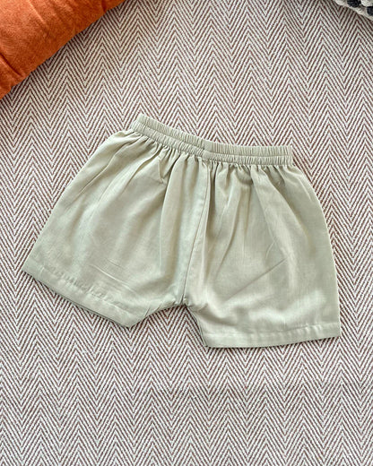 Bhaakur Sage Green Squirrel In Trees Top & Shorts Set-100% GOTS Certified Cotton-Short Sleeves-For Infants