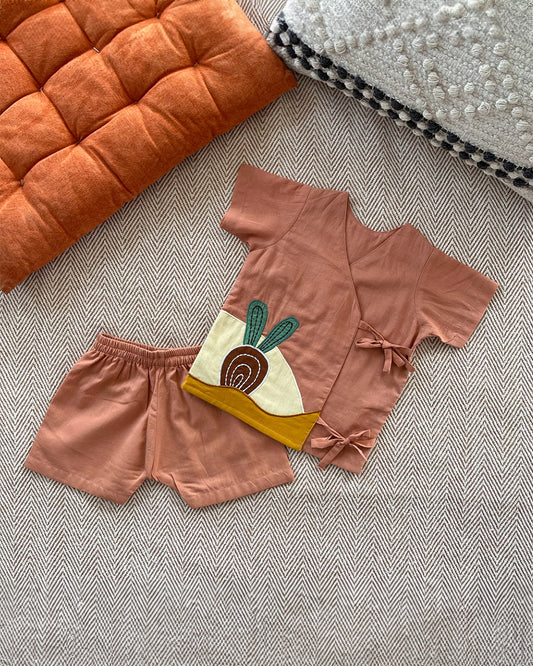 Bhaakur Brown Beetroot Cake Top & Shorts Set-100% GOTS Certified Cotton-Short Sleeves-For Infants