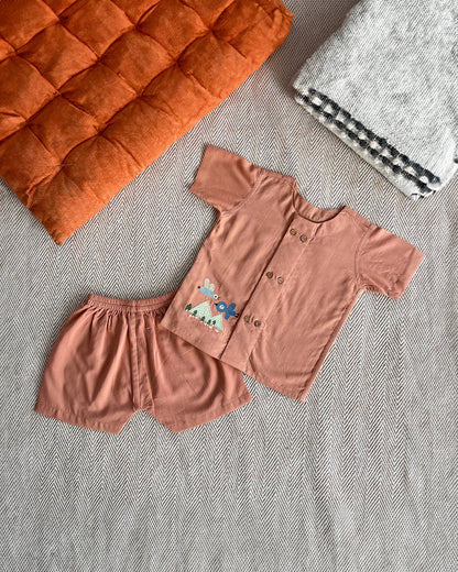 Bhaakur Brown Birds In The Sky Top & Shorts Set-100% GOTS Certified Cotton-Short Sleeves-For Infants