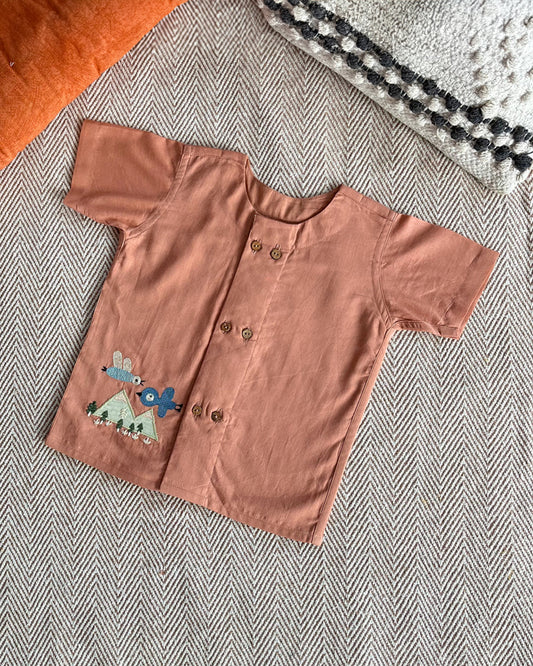 Bhaakur Brown Birds In The Sky Top & Shorts Set-100% GOTS Certified Cotton-Short Sleeves-For Infants