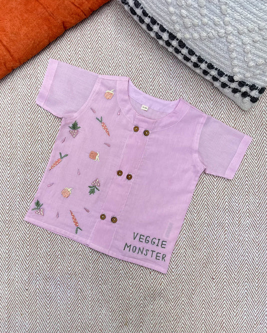 Bhaakur Pink Veggie Monster Top & Shorts Set-100% GOTS Certified Cotton-Short Sleeves-For Infants