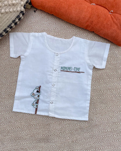 Bhaakur White Printed Jhablas-100% GOTS Certified Cotton-Short Sleeves-Pack of 3-For Infants