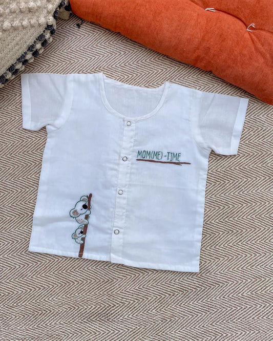 Bhaakur White Printed Jhablas-100% GOTS Certified Cotton-Short Sleeves-Pack of 3-For Infants